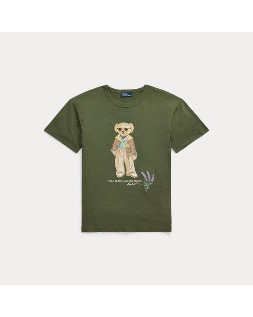 T Shirt Polo Bear In Cotone Fiammato di Polo Ralph Lauren in Green