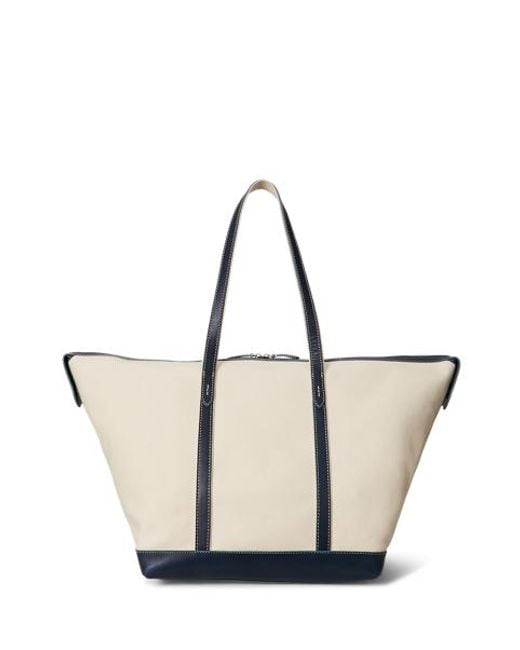 Ralph Lauren Blue Large Canvas Leather-Trim Shopper Tote