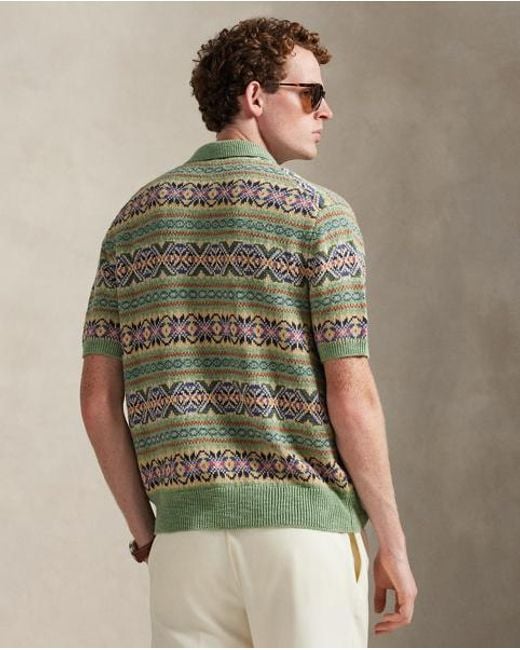 Polo Ralph Lauren Green Linen-Cotton Polo-Collar Jumper for men