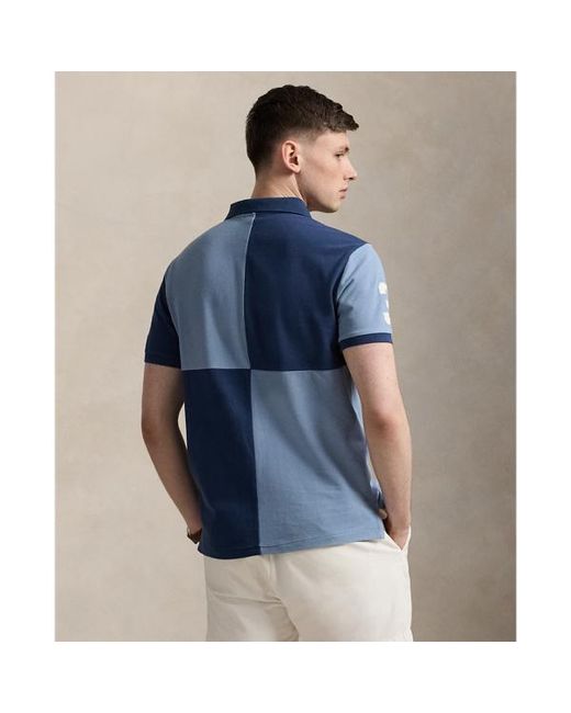 Ralph Lauren Blue Custom Slim Fit Big Pony Mesh Polo Shirt for men