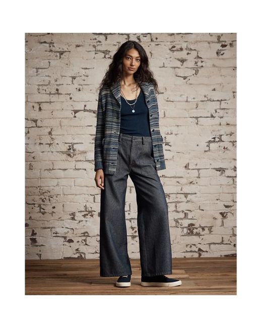 Cardigan in lino e cotone a righe indaco di RRL in Blue