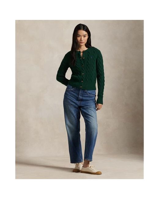 Polo Ralph Lauren Green Cable-Knit Wool-Cashmere Cardigan