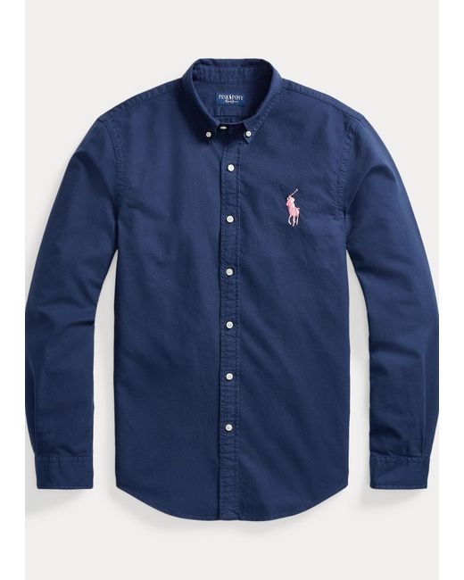 Polo Ralph Lauren Blue Pink Pony Slim Fit Oxford Shirt for men