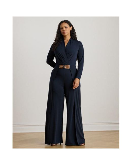 Taglie Plus - Tuta in jersey con scollo a V incrociato di Ralph Lauren in Blue