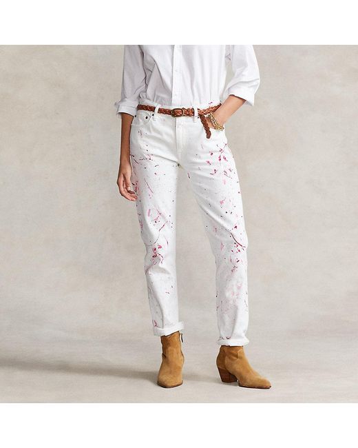 Polo Ralph Lauren Pink Pony Avery Boyfriend Jeans in White | Lyst