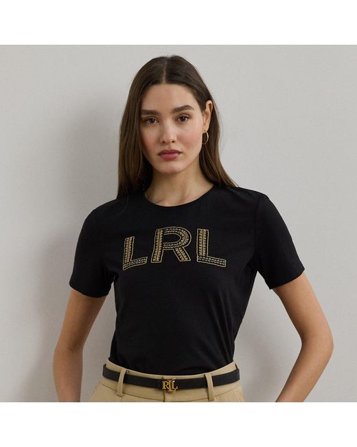 Ralph Lauren Black Beaded-Logo Cotton Jersey T-Shirt