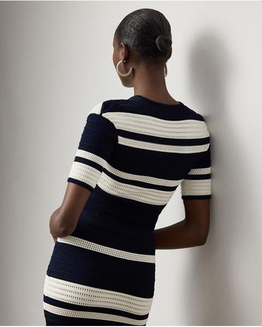 Ralph Lauren Blue Striped Textured Cropped Sweater