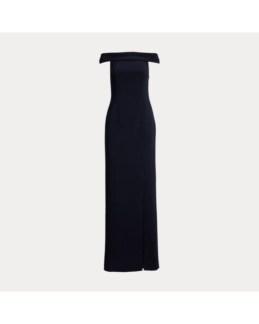 Abito lungo in crêpe a spalle scoperte di Ralph Lauren in Blue
