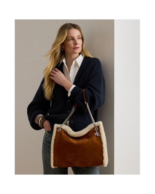 Tote Bradley grande con shearling di Ralph Lauren in Black
