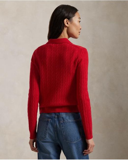 Polo Ralph Lauren Red Cable-Knit Wool-Cashmere Cardigan