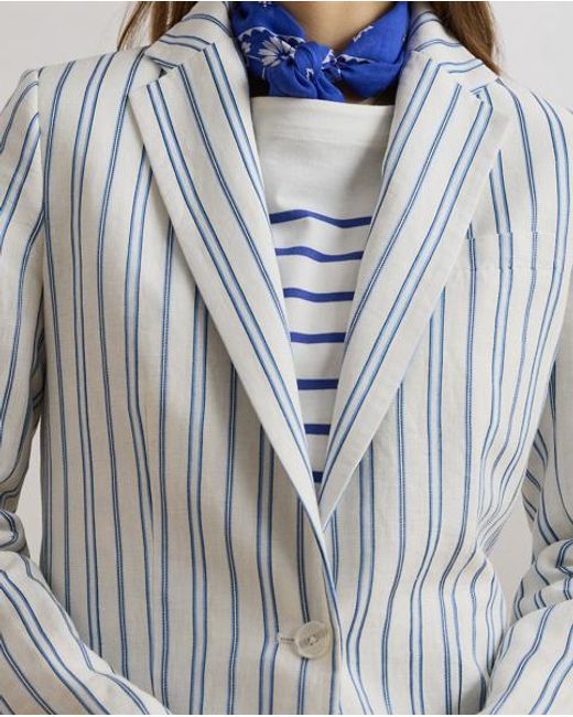 Ralph Lauren Gray Gestreifter Blazer Aus Leinenmischung