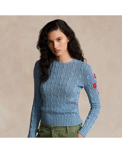 Polo Ralph Lauren Katoenen Kabeltrui Met Ronde Hals in het Blue