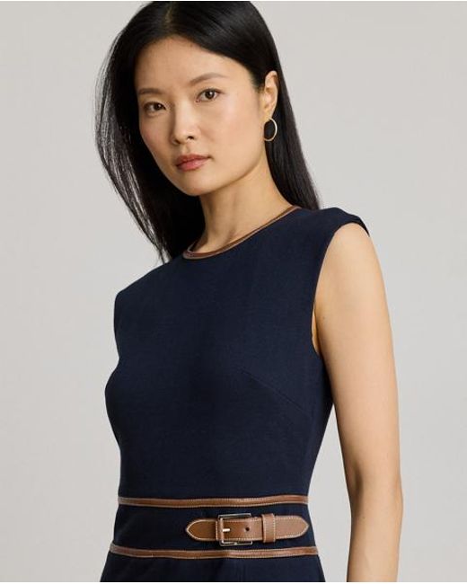 Ralph Lauren Blue Fischgrat-Kleid Mit Flügelärmeln