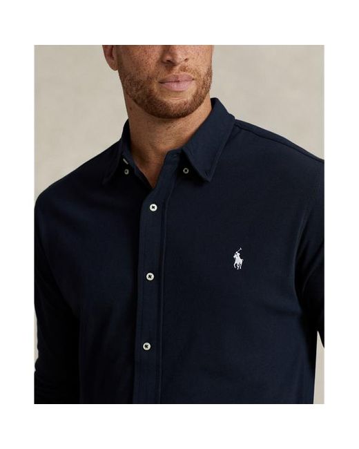 Ralph Lauren Grotere Maten - Vederlicht Mesh Overhemd in het Blue voor heren