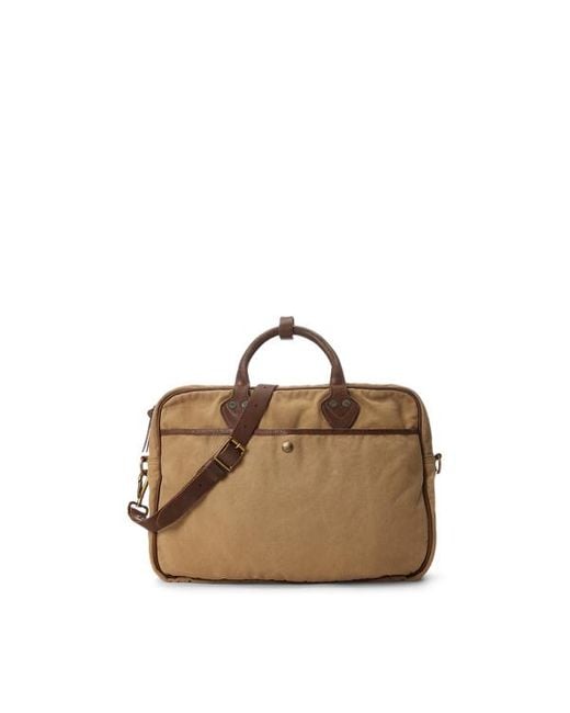 RRL Brown Leather-trim Canvas Briefcase for men