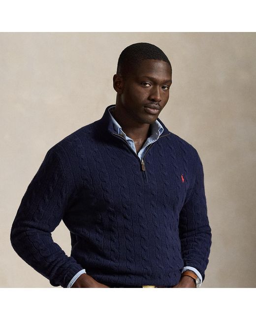 Polo Ralph Lauren Blue Cable-Knit Quarter-Zip Jumper for men