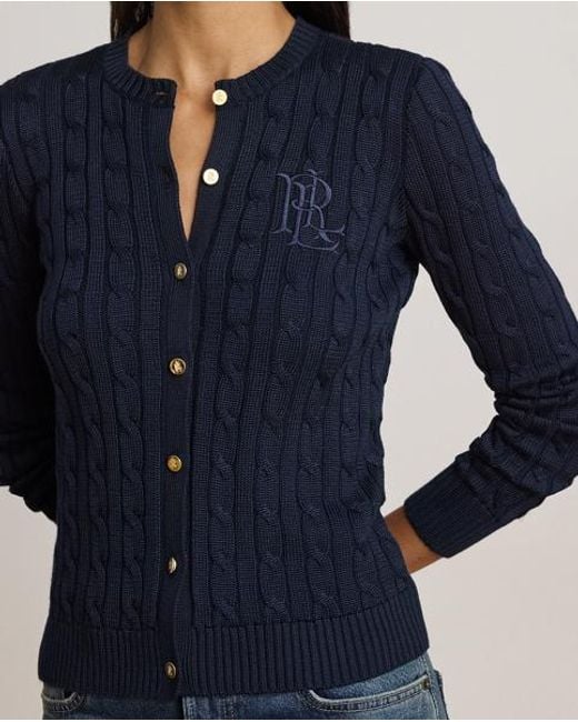 Ralph Lauren Blue Cable-Knit Cotton-Blend Cardigan