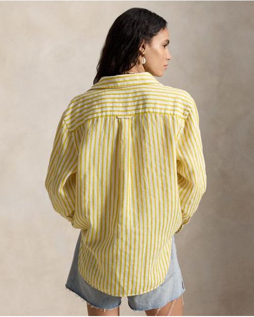 Polo Ralph Lauren Metallic Oversize Fit Striped Linen-Cotton Shirt
