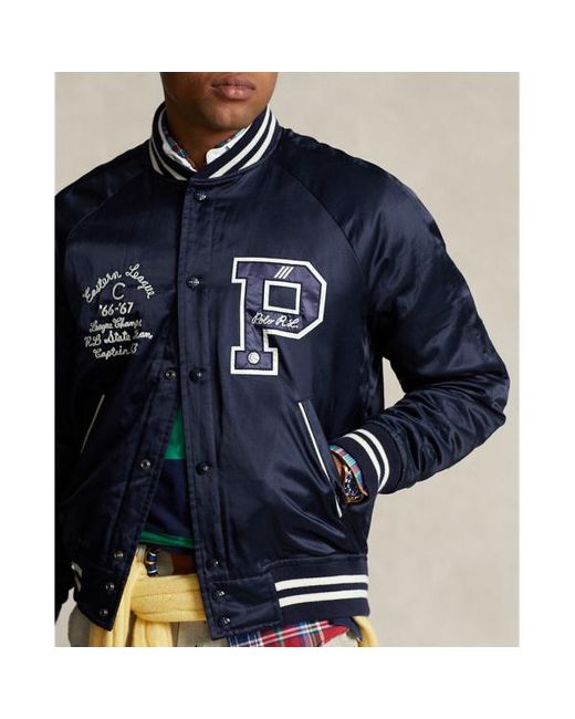 Polo Ralph Lauren Blue Varsity-inspired Satin Jacket for men