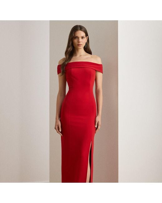 Ralph Lauren Red Crepe Off-The-Shoulder Gown