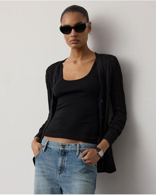 Ralph Lauren Black Cable-Knit Silk Cardigan Sweater