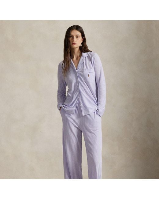 Polo Ralph Lauren Blue Langärmliger Jersey-Pyjama Mit Streifen