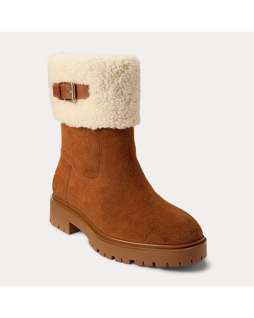 Ralph Lauren Brown Schnürstiefelette Allyson Mit Lammfell