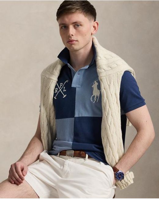 Ralph Lauren Custom Slim Mesh Polo-Shirt Met Big Pony in het Blue voor heren