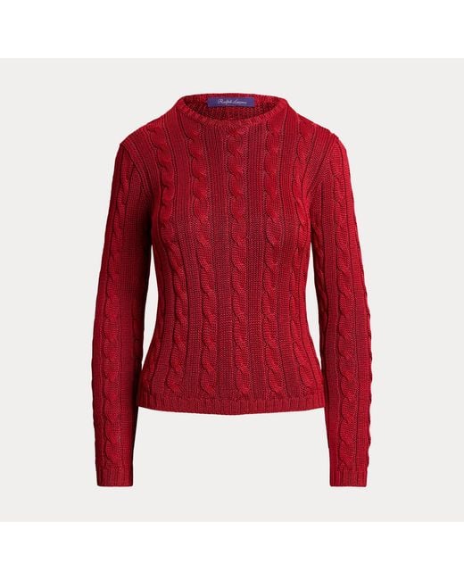 Ralph Lauren Red Cable-Knit Silk Crewneck Jumper