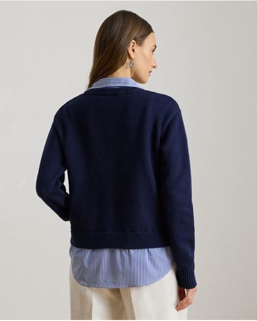 Ralph Lauren Blue Layered Button-Trim Cotton Sweater