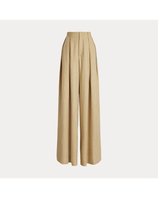 Ralph Lauren Natural Ralph Lauren Greer Silk-linen Twill Pleated Pant