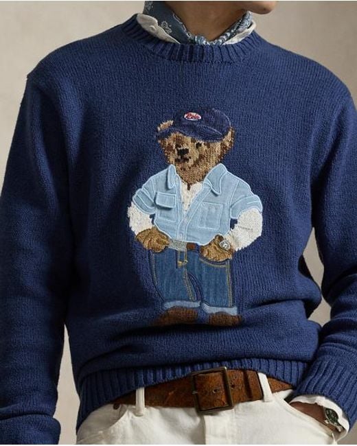 Polo Ralph Lauren Blue Polo Bear Linen-Cotton Sweater for men