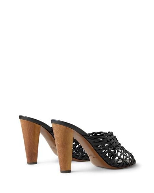 Ralph Lauren Black Adela 95 Mm Woven Lambskin Mule