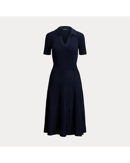 Ralph Lauren Blue Rib-Knit Short-Sleeve Jumper Dress