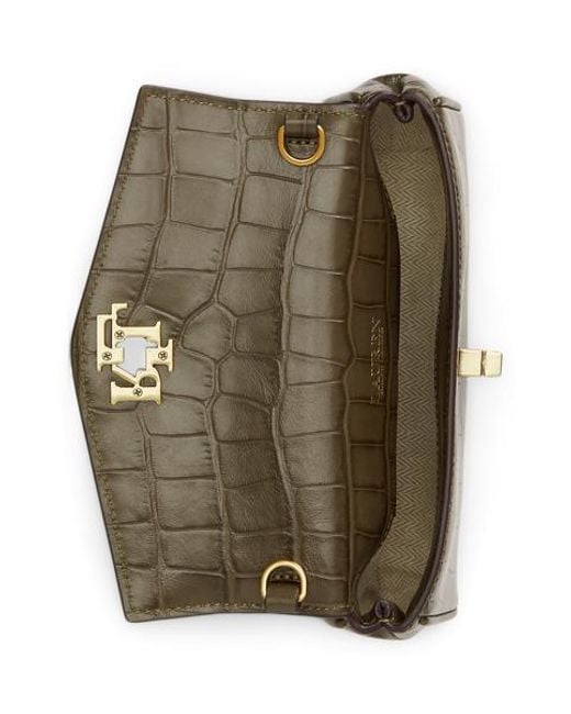 Ralph Lauren Green Embossed Turn-Lock Wristlet Crossbody