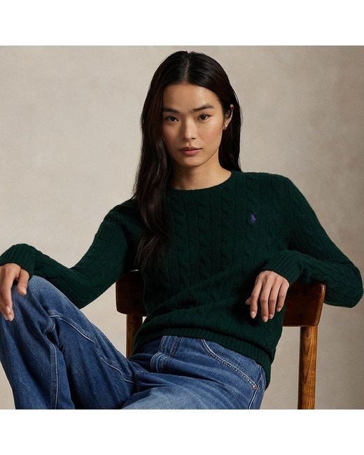 Polo Ralph Lauren Black Woll-Kaschmir-Pullover Mit Zopfmuster