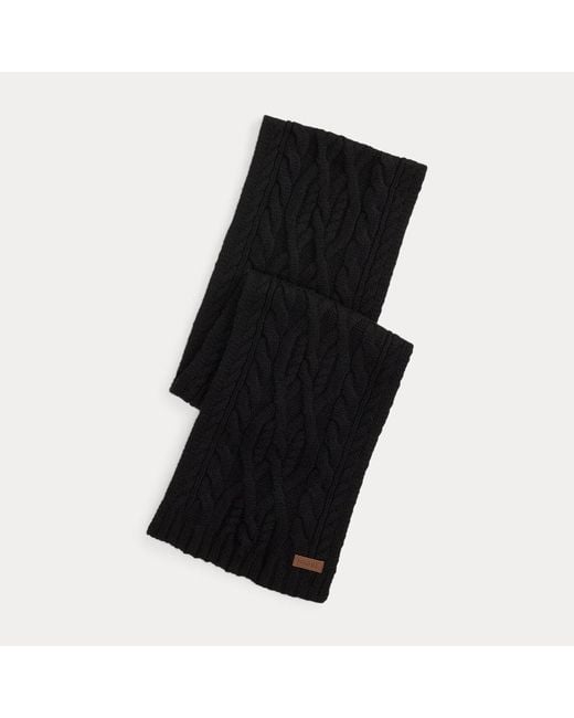 Ralph Lauren Black Cable-Knit Wool-Cashmere Scarf for men