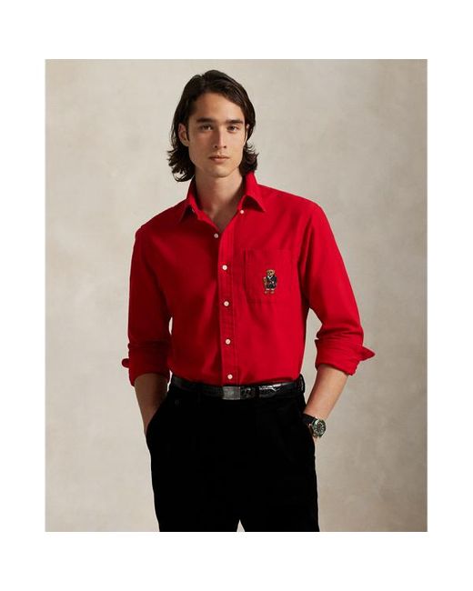 Camicia Oxford Polo Bear Custom-Fit di Polo Ralph Lauren in Red da Uomo