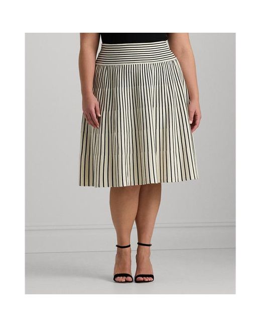 Tallas Grandes - Falda midi de algodón con rayas Lauren by Ralph Lauren de color Natural