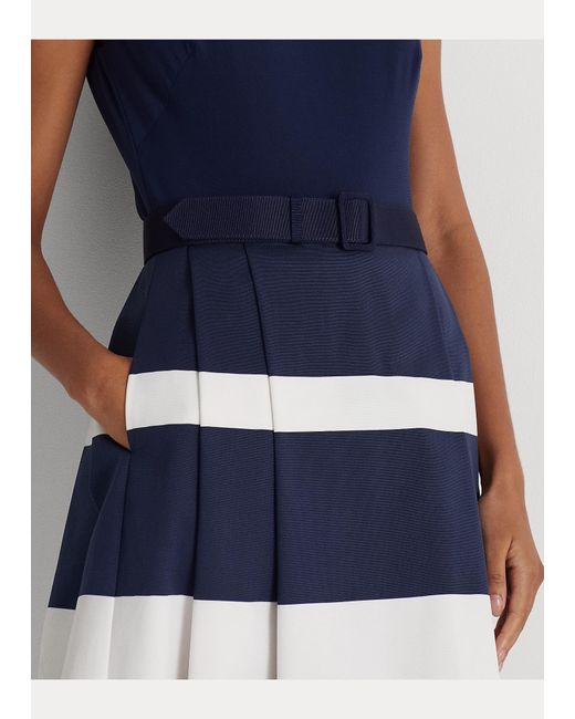 belted faille & jersey cocktail dress Ralph Lauren Belted Faille & Jersey Cocktail Dress in Blue