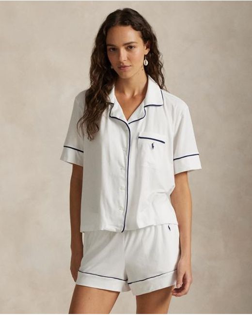 Ralph Lauren White Piped Jersey Short-Sleeve Pyjama Set