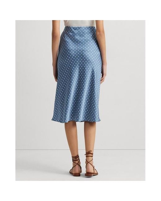Lauren by Ralph Lauren Blue Polka-dot Satin Charmeuse Midi Skirt