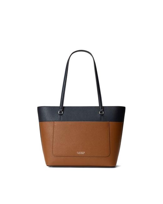 Tote Karly media in pelle a righe di Ralph Lauren in Brown