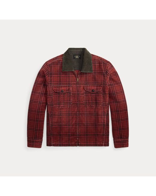 RRL Black Plaid Corduroy Overshirt for men