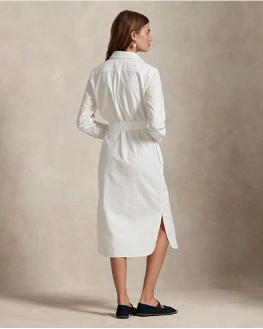 Polo Ralph Lauren White Belted Cotton Oxford Shirt Dress
