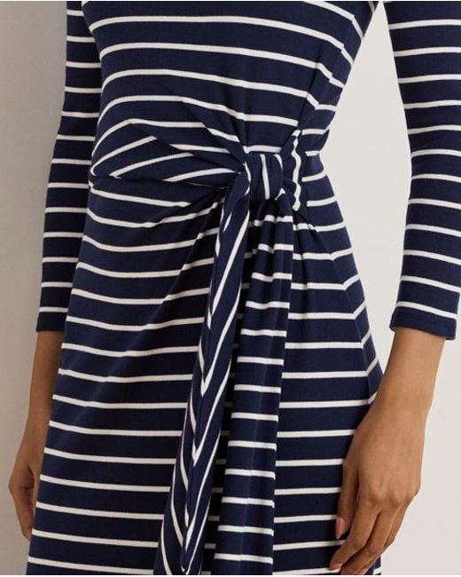 Ralph Lauren Blue Striped Tie-Front Cotton-Blend Dress