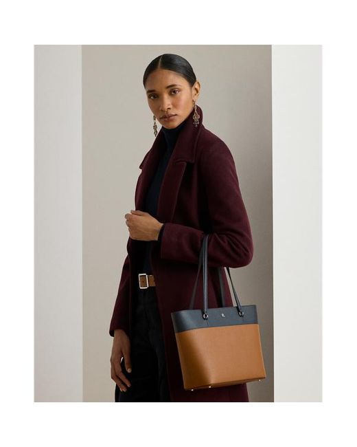 Tote Karly media in pelle a righe di Ralph Lauren in Brown