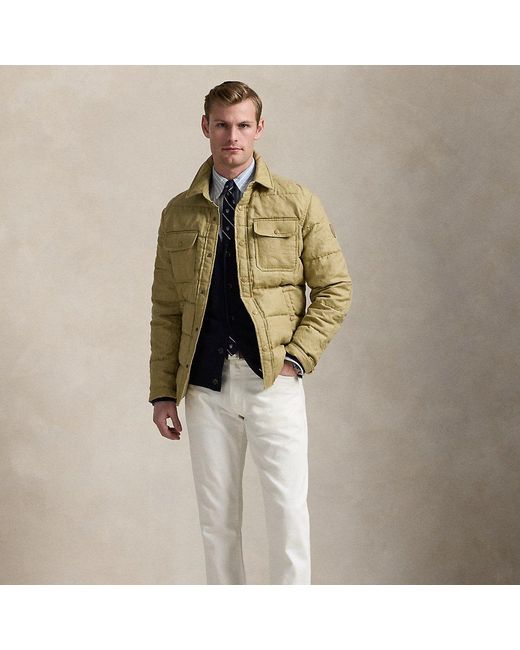 Ralph Lauren Green Quilted Linen Down Jacket for men