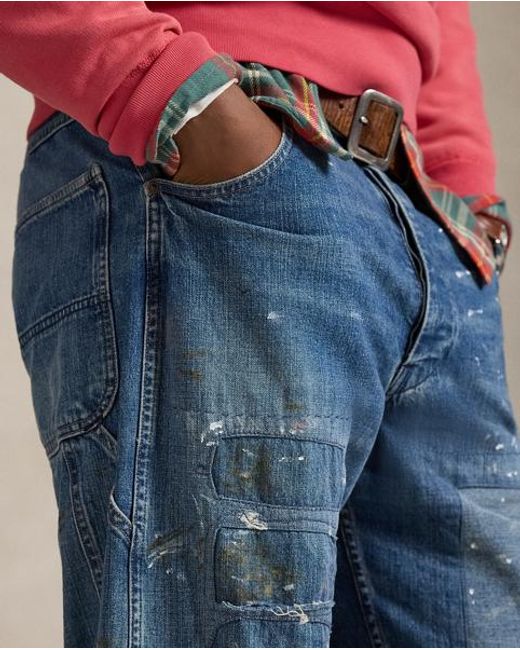 Polo Ralph Lauren Blue Relaxed Fit Distressed Carpenter Jean for men