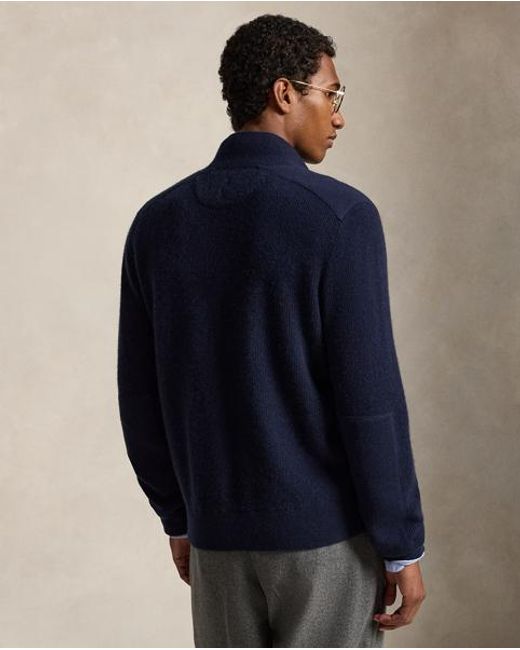 Ralph Lauren Blue Cashmere Mockneck Cardigan for men